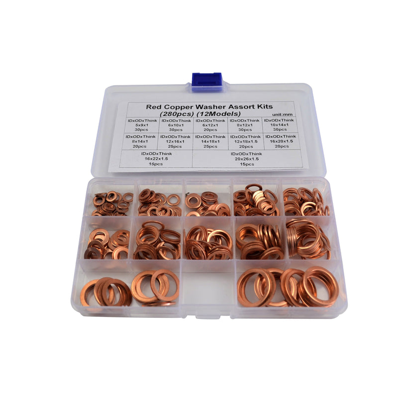 Kit Coppor Copper Washer Kit: 280PCS Assortment for Sealing Jobs