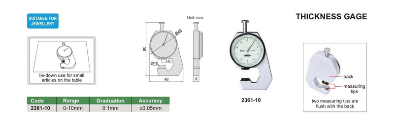 THICKNESS GAUGE | 0 - 10mm x 0.1mm | INSIZE 2361-10