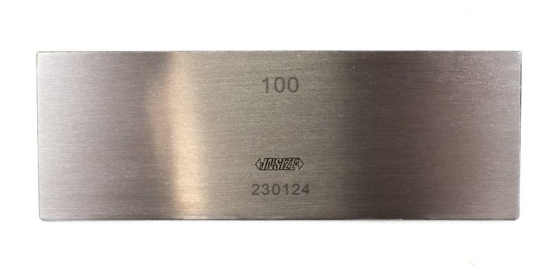 Insize 100mm 4101-A100 gauge block, a high-precision tool used for accurate length measurement and calibration.