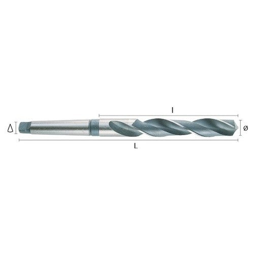 Technical drawing of the 1121 series Morse taper drills, illustrating precise dimensions and design details.