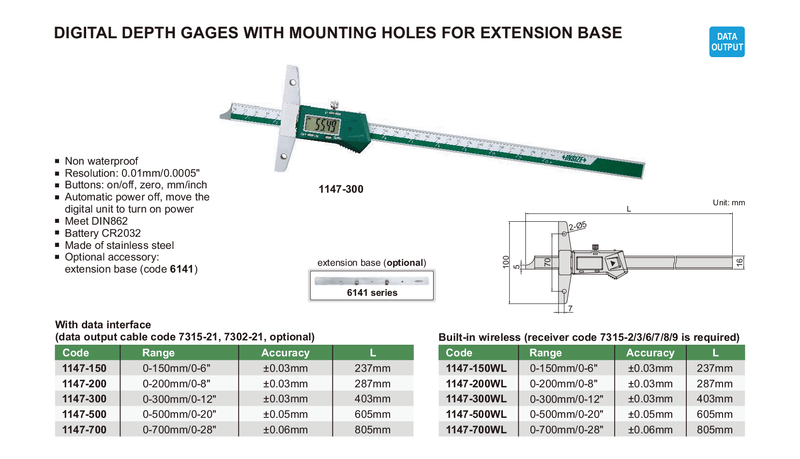 DIGITAL DEPTH GAUGE - INSIZE 1147-300 0-300mm / 0-12"