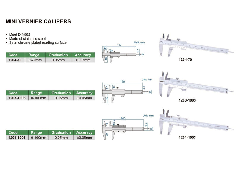 MINI VERNIER CALIPER | 0 - 100mm | INSIZE 1203-1003