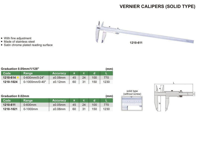 VERINER CALIPER(JAW LENGTH 100MM/3.9") - 1210-614