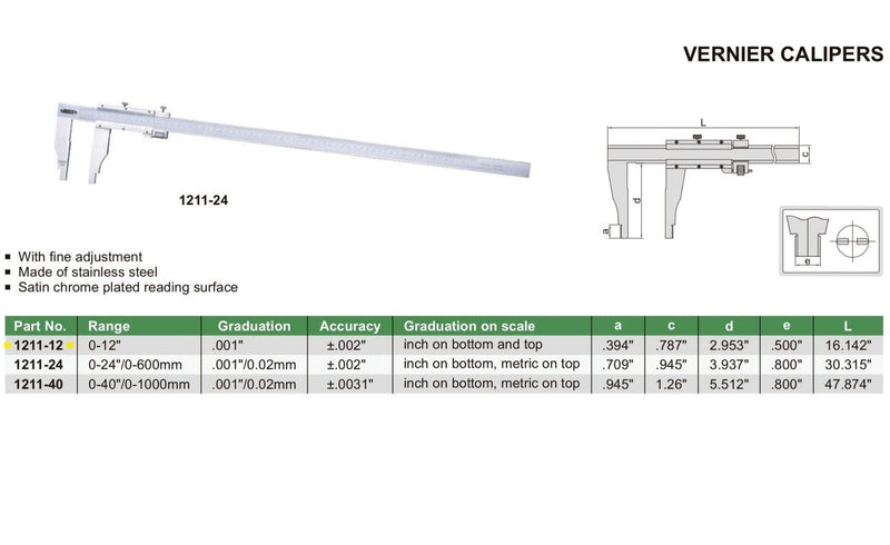 VERNIER CALIPER - INSIZE 1211-12 0-12"