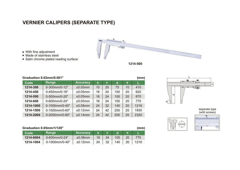 VERNIER CALIPER - INSIZE 1214-2000 0-2000mm / 0-80"