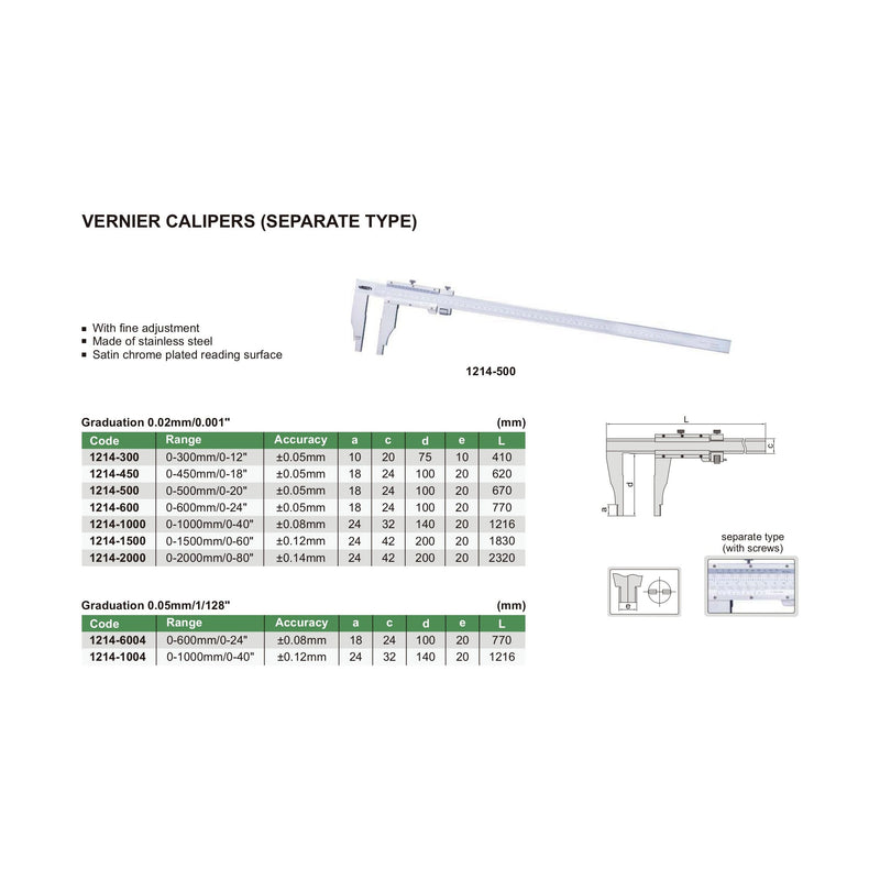 VERNIER CALIPER - INSIZE 1214-450 0-450mm / 0-18"