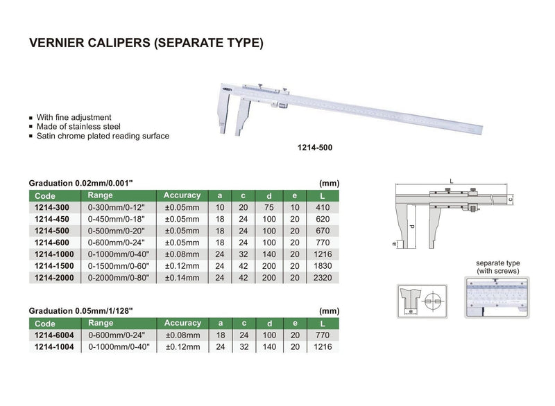 VERNIER CALIPER - INSIZE 1214-500 0-500mm / 0-20"