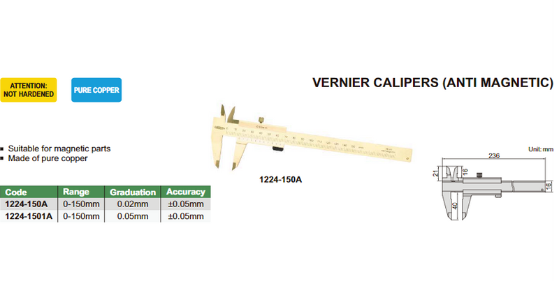 0-150MM VERNIER CALIPER(ANTI MAGNETIC) - 1224-150A