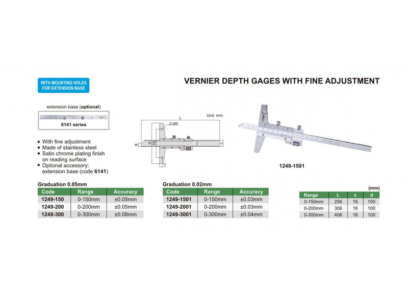 VERNIER DEPTH GAUGE - INSIZE 1249-1501 0-150mm