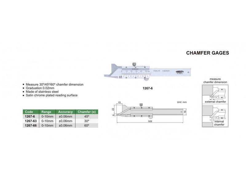 CONVENTIONAL CHAMFER GAUGE - INSIZE 1267-6 0-6mm