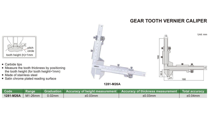 GEAR TOOTH VERNIER CALIPER - 1281-M26A