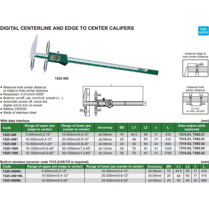 DIGITAL CENTERLINE CALIPER 5-300MM -1525-300