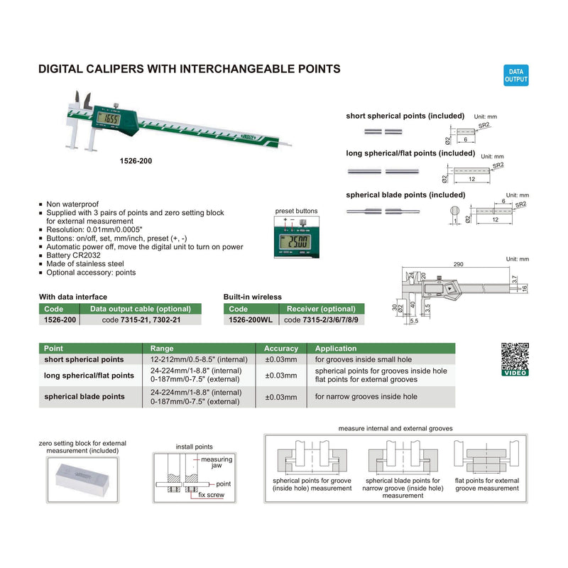 INTERCHANGEABLE POINT DIGITAL CALIPER - INSIZE 1526-200