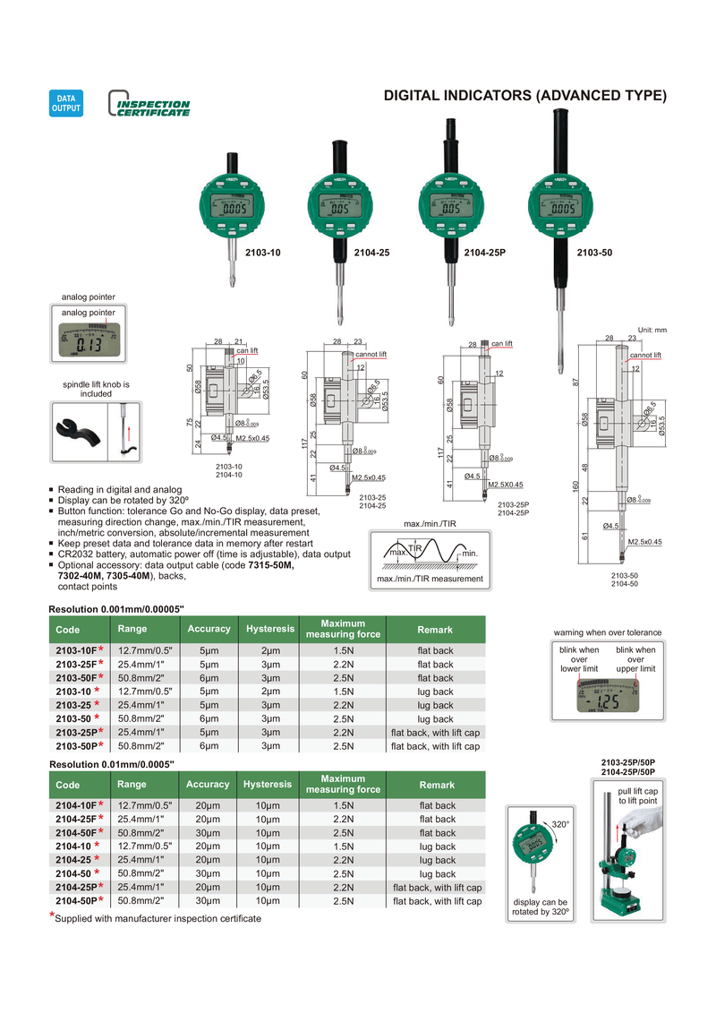 DIGITAL TRAVEL INDICATOR - INSIZE 2104-10 12.7mm / 0.5"