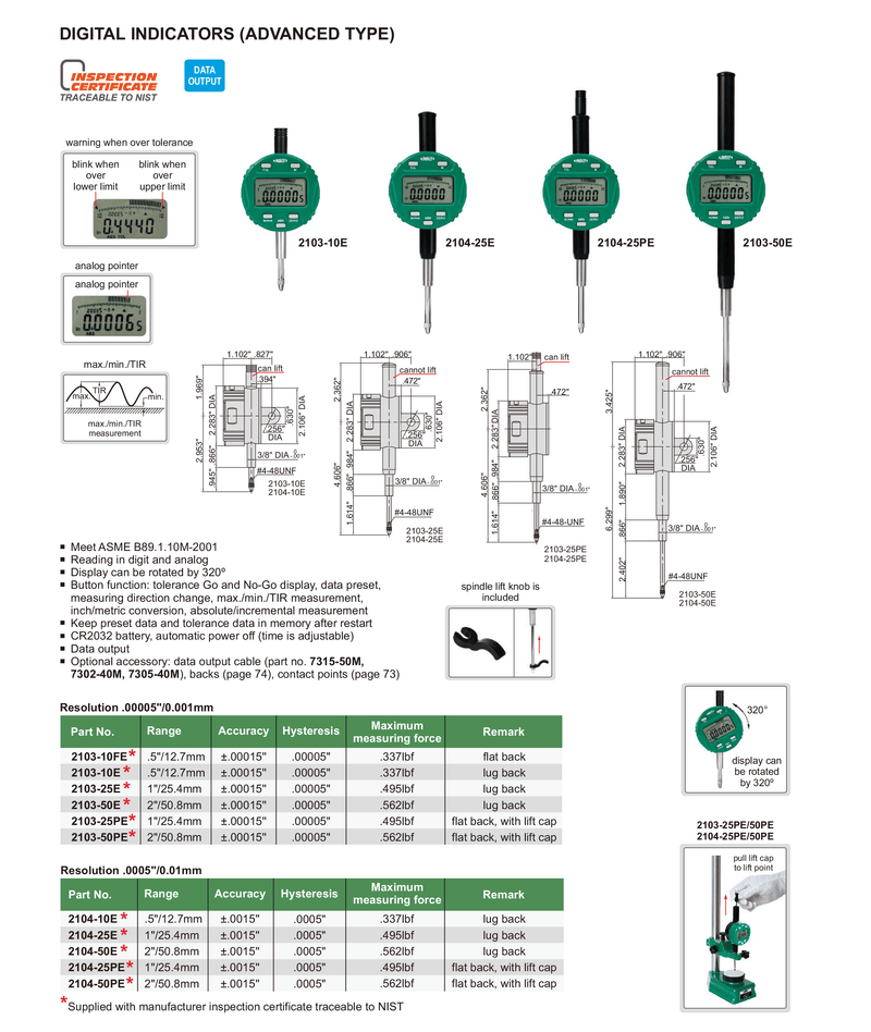 DIGITAL INDICATOR - INSIZE 2104-25E 25.4mm / 1"