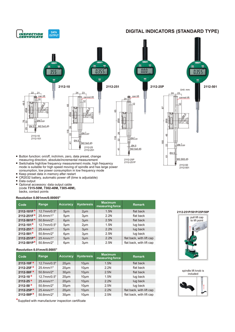 DIGITAL INDICATOR - INSIZE 2112-50 50.8mm / 2"