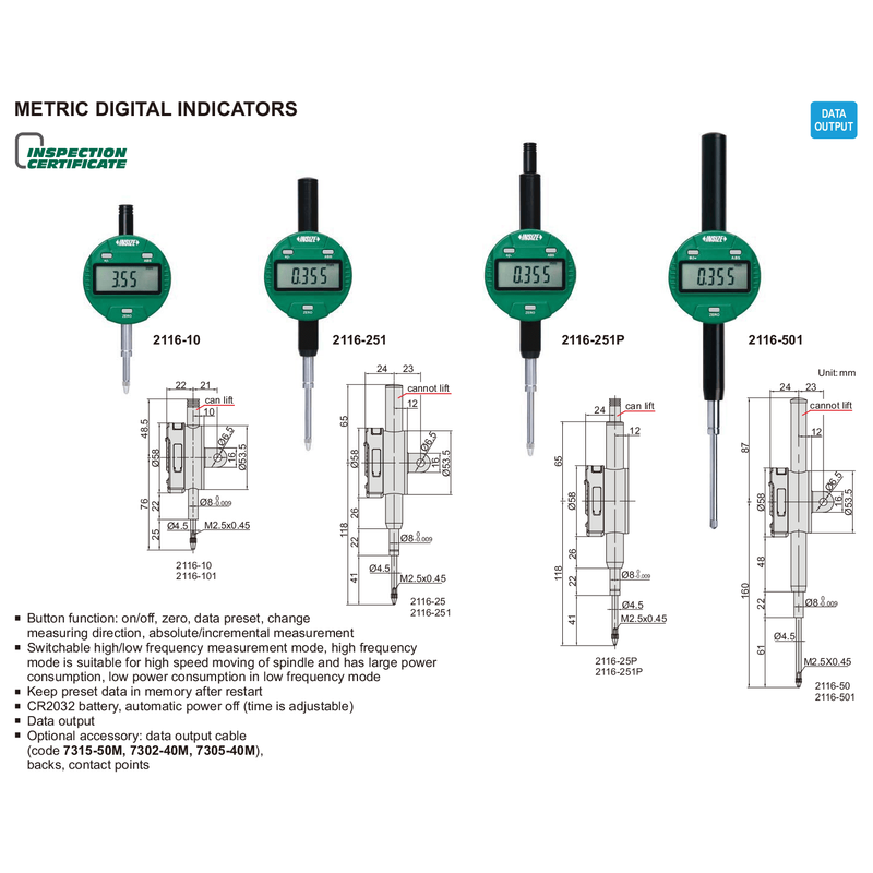 METRIC DIGITAL INDICATOR - INSIZE 2116-25 25.4mm