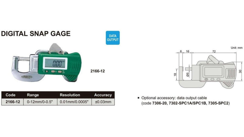 DIGITAL SNAP GAUGE - INSIZE 2166-12 0-12mm / 0-0.5"