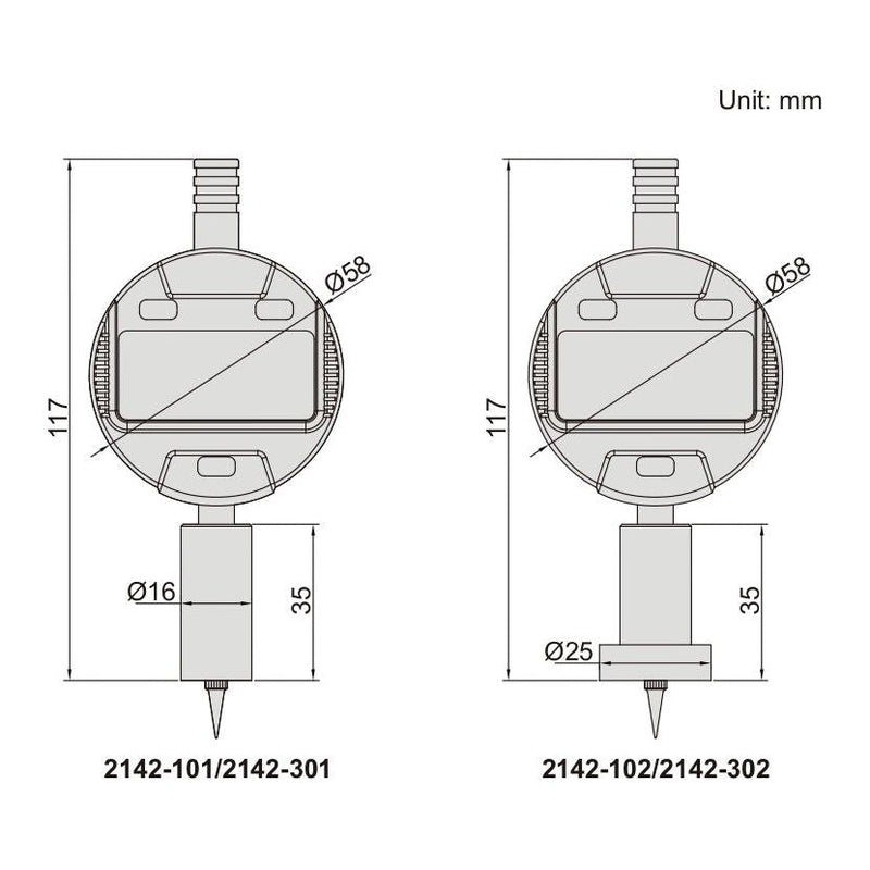 MINI DIGITAL DEPTH GAUGE - INSIZE 2142-102 0-12.7mm / 0-0.5" (Long Base)