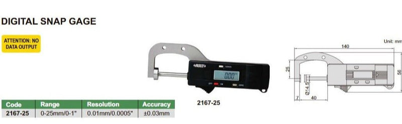 DIGITAL SNAP GAUGE - INSIZE 2167-25 0-25mm / 0-1"