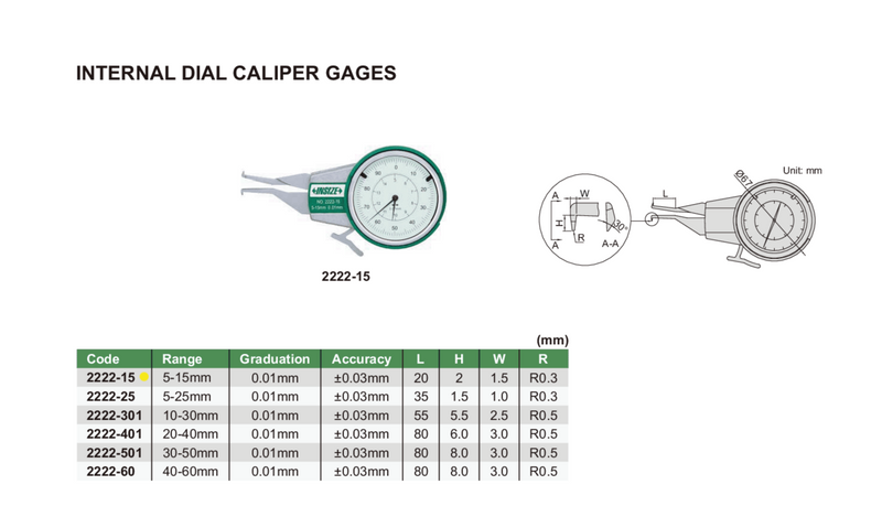 INTERNAL DIAL CALIPER GAUGE - INSIZE 2222-15 5-15mm