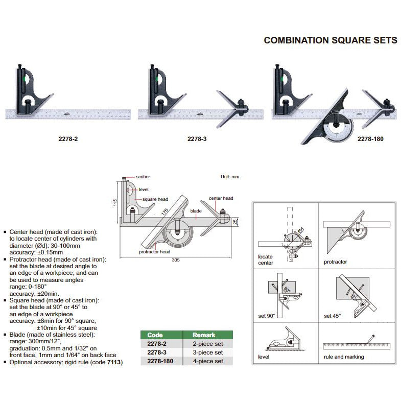 COMBINATION SQUARE SET - INSIZE 2278-2 2pc Set