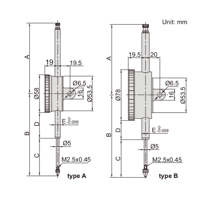 LONG STROKE DIAL INDICATOR - INSIZE 2309-80D 80mm