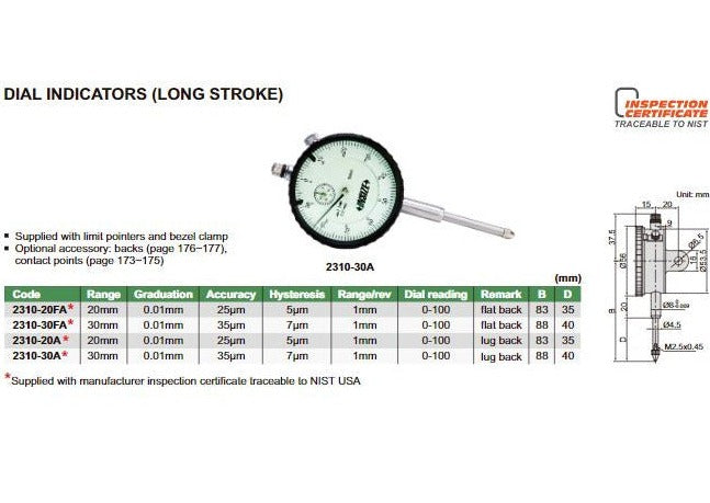 DIAL INDICATOR - INSIZE 2310-20A 20mm