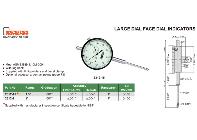 LARGE FACE DIAL INDICATOR | 0 - 1.5" x 0.001" | INSIZE 2312-15