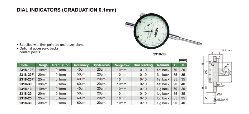 DIAL INDICATOR - INSIZE 2318-30 30mm