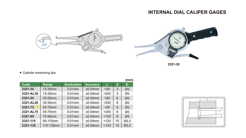 INTERNAL DIAL CALIPER  0-500MM - 2321-75