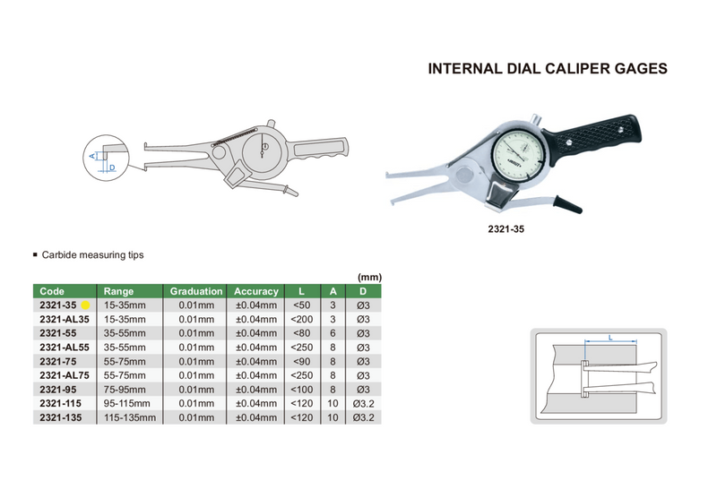 INTERNAL DIAL CALIPER GAUGE - INSIZE 2321-35 15-35mm