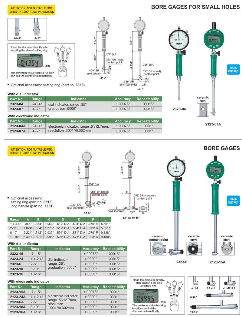 BORE GAUGE | 2 - 6" x 0.25" | INSIZE 2323-6