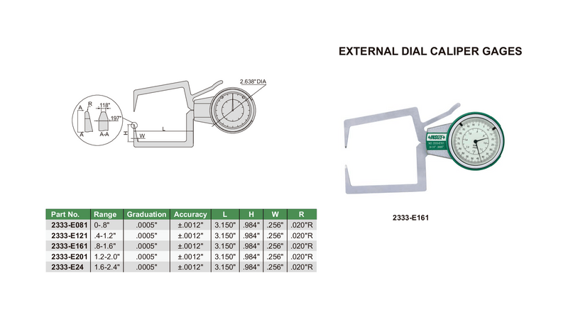 EXT DIAL CALIPER GAUGE .4-1.2" - 2333-E121