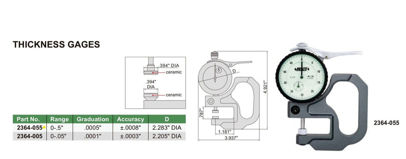 THICKNESS GAUGE | 0 - 0.5" x 0.0005" | INSIZE 2364-055