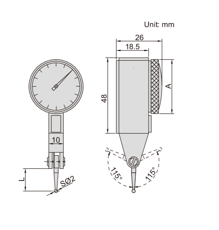 Dial Test Indicator | 0.8mm x 0.01mm | INSIZE 2380-08