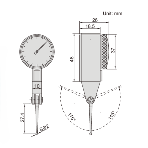 LONG STYLI DIAL TEST INDICATOR | 0.8mm x 0.01mm | INSIZE 2383-08A