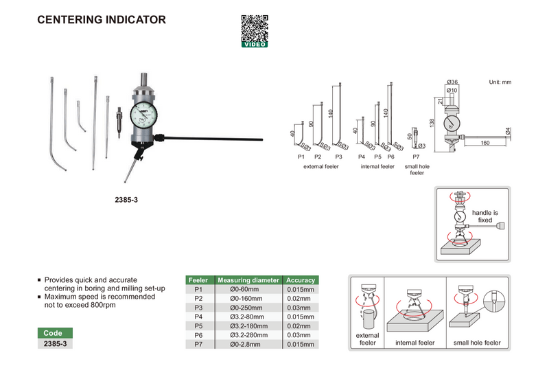 CENTERING INDICATOR | 0 - 3mm x 0.01mm | INSIZE 2385-3