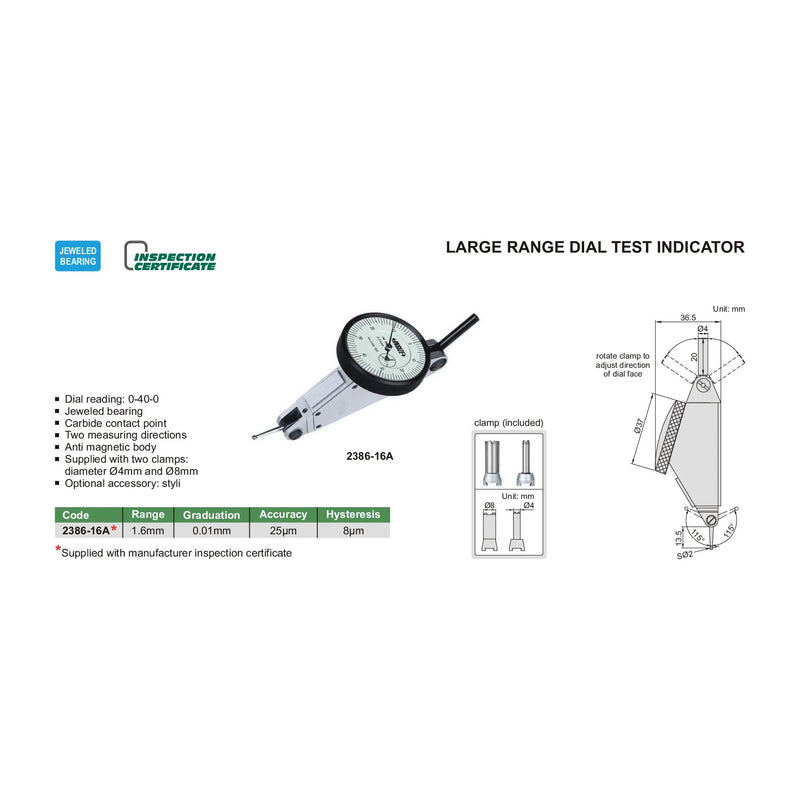 LARGE RANGE DIAL TEST INDICATOR - 2386-16A