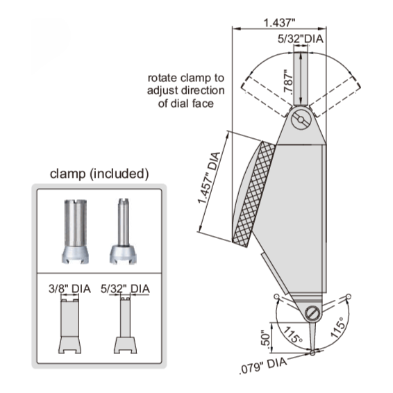 LARGE RANGE DIAL TEST INDICATOR | 0 - 0.06" x 0.0005" | INSIZE 2386-006A