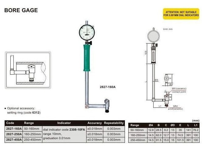 BORE GAUGE | 250 - 450mm x 0.01mm | INSIZE 2827-450A