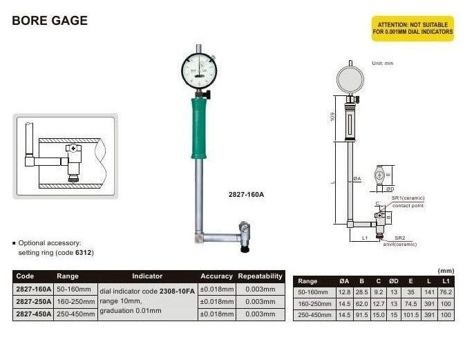 BORE GAUGE | 35 - 60mm x 0.01mm | INSIZE 2827-60A