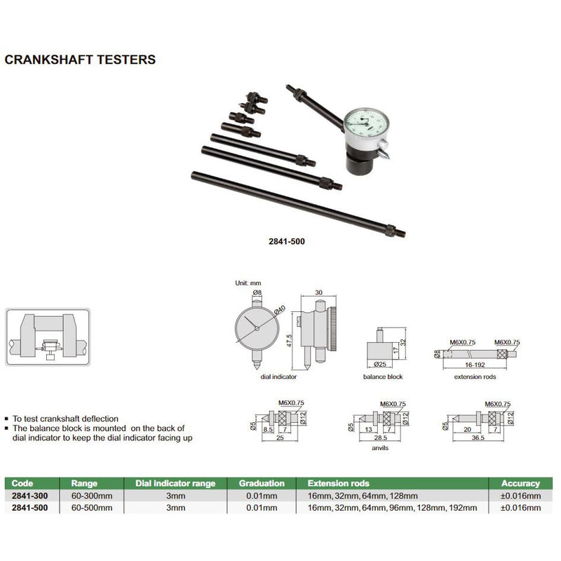 CRANKSHAFT TEST | 60 - 300mm x 0.01mm | INSIZE 2841-300