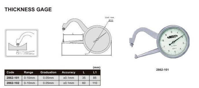 THICKNESS GAUGE | 0 - 10mm x 0.05mm | INSIZE 2862-101