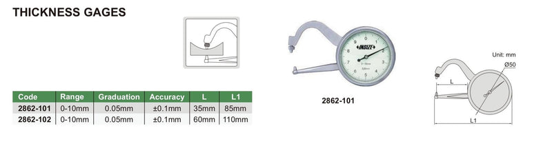 THICKNESS GAUGE | 0 - 10mm x 0.05mm | INSIZE 2862-102