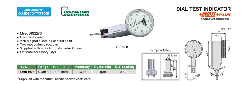 DIAL TEST INDICATOR | 0.8mm | INSIZE 2895-08