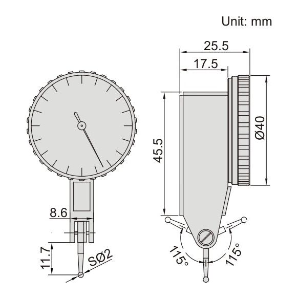 PRECISION DIAL TEST INDICATOR - Insize 2897-02  0.2mm