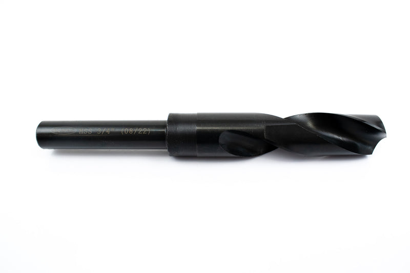 Side view of a 3/4" HSS reduced shank drill bit, showing the shank and pointed drill tip