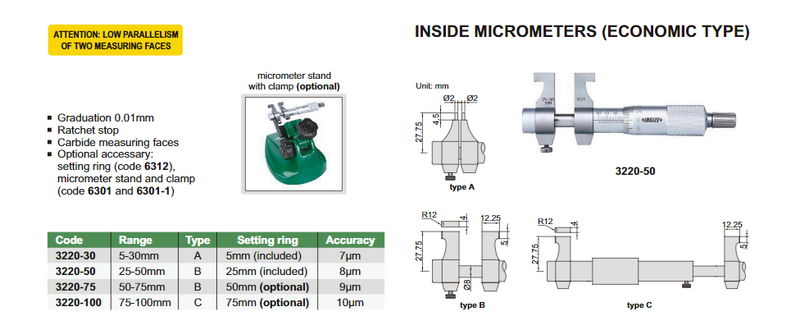 INSIDE MICROMETER - Insize 3220-100 75-100mm