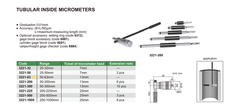 TUBULAR INSIDE MICROMETER - Insize 3221-63 50-63mm